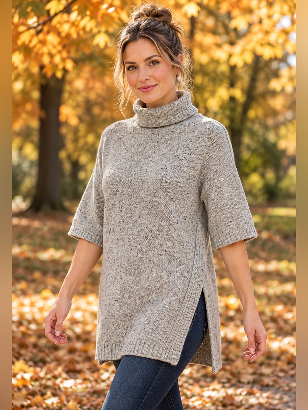 Roots S Gray Merino Wool Alpaca Turtleneck Tunic Sweater Cozy Minimalist